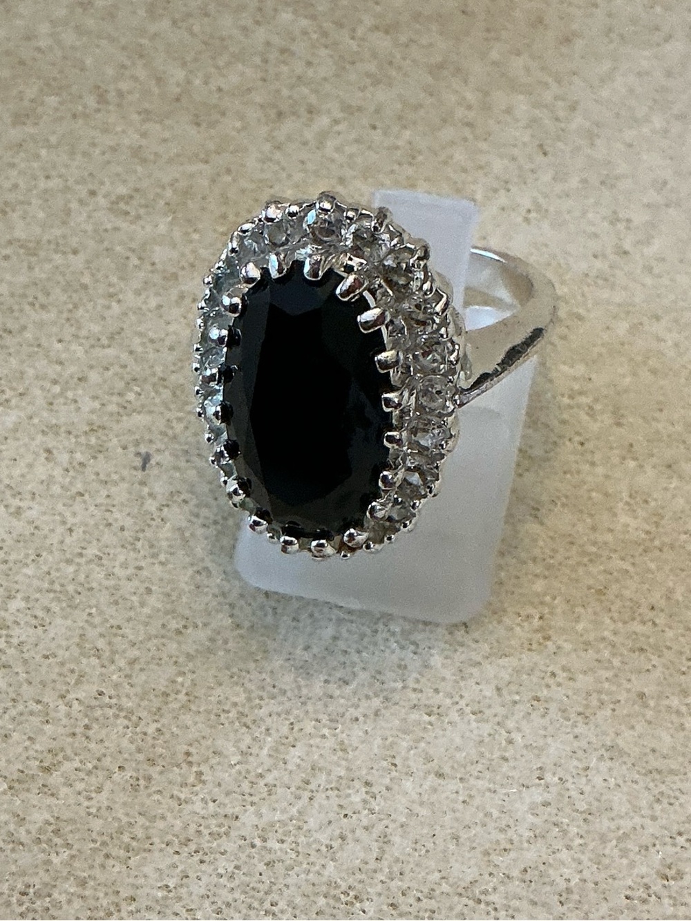 Sterling Silver Black Onyx Halo Ring - size 9 - Picture 1 of 3